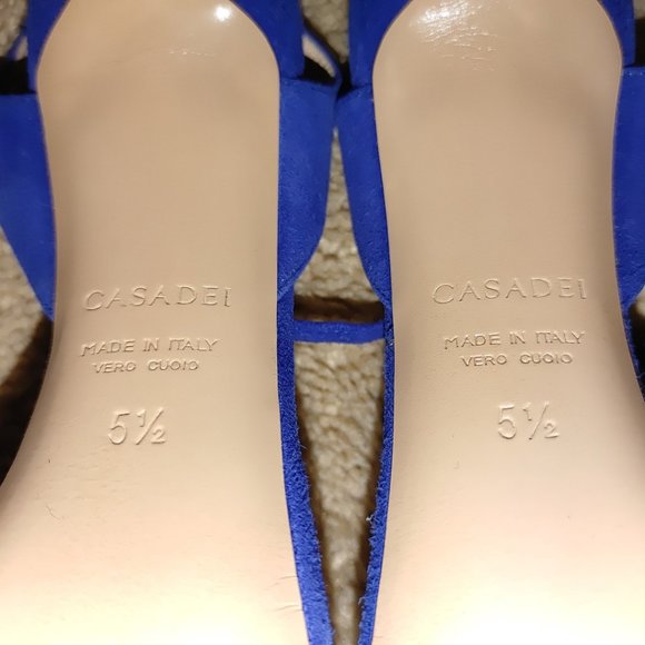 NEW CASADEI pellame open toe ankle strap blue suede sandals heels EU 35.5 - Picture 4 of 15